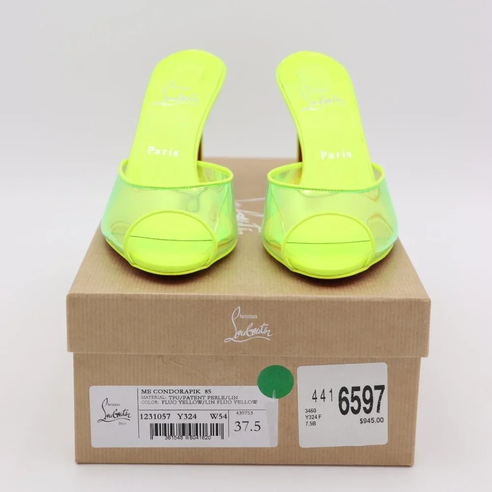 Christian Louboutin Condorapik Yellow Iridescent Spike Mule Sandals - Picture 2 of 13